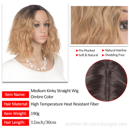 Short Blonde Water Wave Synthetic Bob Wigs For Women With Bangs Heat Resistant Natural Wavy Cosplay Wigs Hairline Full Wigs